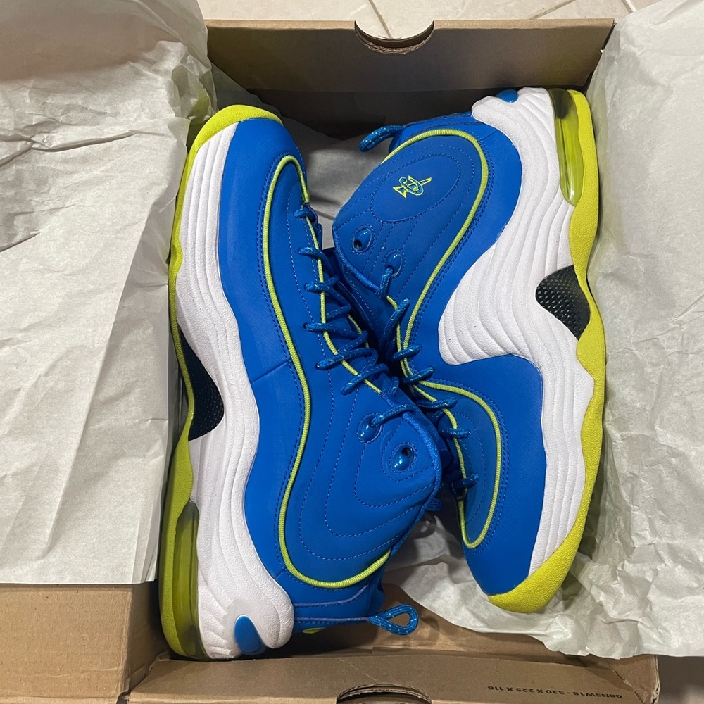 2012 NIKE AIR MAX PENNY II 2 LE SOAR ROYAL BLUE CYBER NEON GREEN SPRITES SZ 9